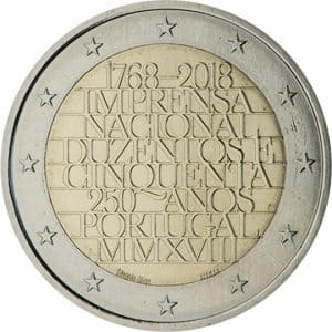 2 euro commemorativo portogallo 2018 250o anniversario del poligrafico di Stato