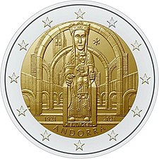 2 euro commemorativo andorra 2021 anniversario dell'incoronazione di Nostra Signora di Meritxell
