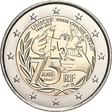 2 euro commemorativo francia 75 anniversario unicef